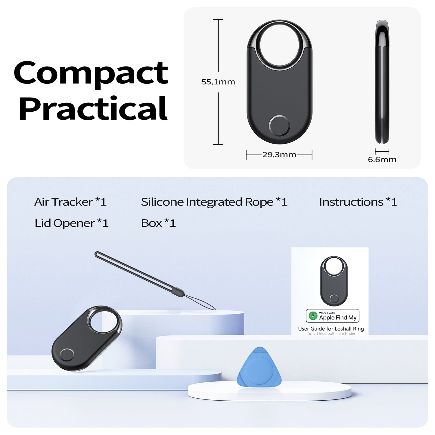 Aptkdoe Air Tracker Tag (iOS Only)-4 Pcs, Smart Item Finder Work with Apple Find My for Luggage, Keys, Bags, Pets, Wallet, Bluetooth Tracker/ Key Finder and Item Locator Smart Tag Replaceable Battery, Black