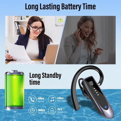 Bluetooth Headset V5.4, Single-Ear Wireless Earpiece with ENC Noise Canceling Mic, 20Hrs Call Time Handsfree Wireless Earbuds, 180 Hrs Standby Time Headphones for iOS Android /Office/Drivin