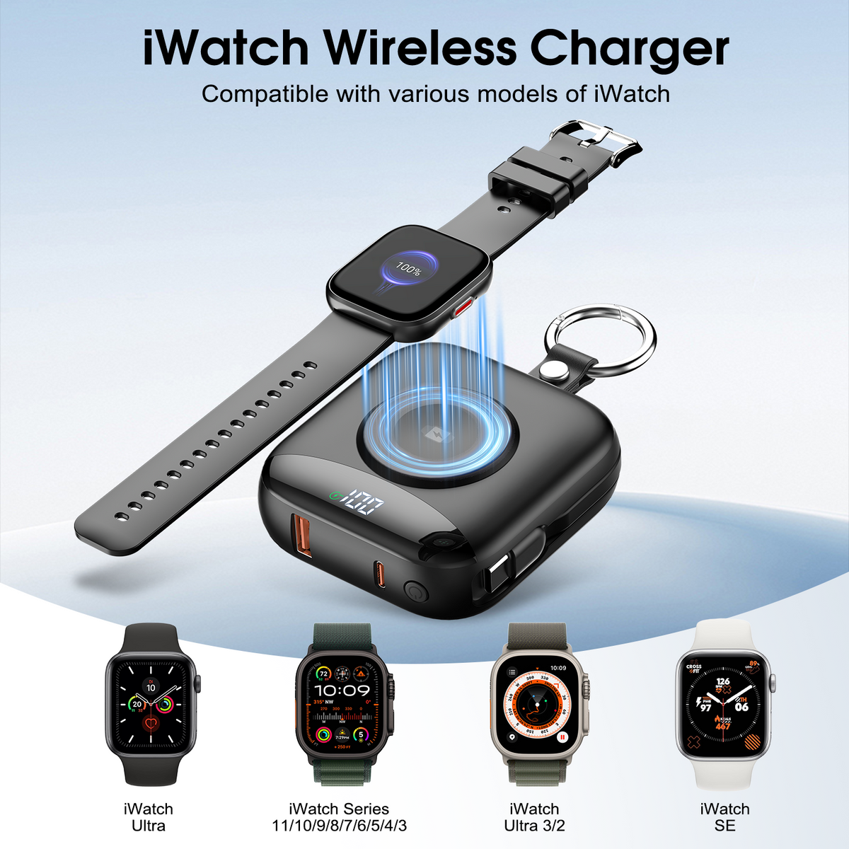 Btootos 10000mAh Portable Charger, Power Bank with Built-in Usb-c/Usb-a Cables, 22.5W Fast Charging, Apple Watch Magnetic Wireless Charger, LED Display, Compact Travel Battery Pack for iPhone Samsung, Black