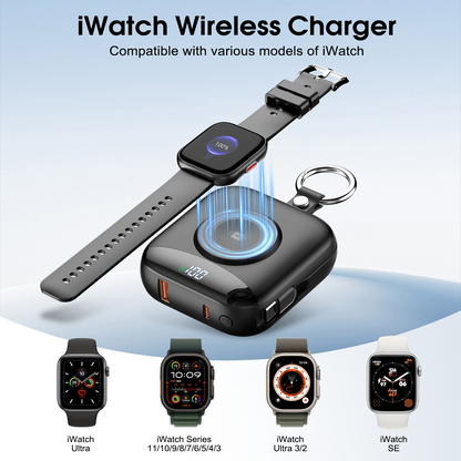 Btootos 10000mAh Portable Charger, Power Bank with Built-in Usb-c/Usb-a Cables, 22.5W Fast Charging, Apple Watch Magnetic Wireless Charger, LED Display, Compact Travel Battery Pack for iPhone Samsung, Black