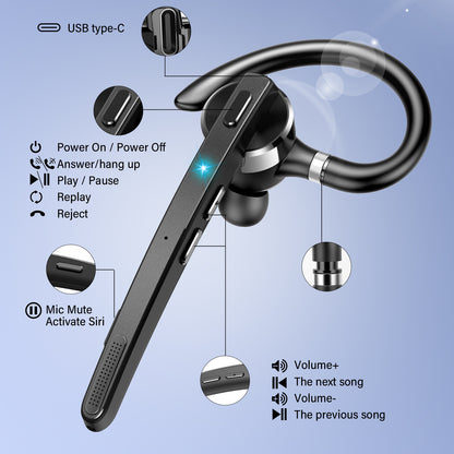 Btootos Bluetooth Headset, Single-Ear Bluetooth Earpiece with ENC Mic with HiFi Stereo Sound, 90 Hours Talking Time Wireless Headset V5.3 with 400mAh Charging Case for iOS Android Cell Phones, Black