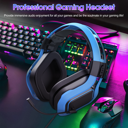 Geryst Gaming Headset with Microphone for PS4, PS5, Xbox Headset, 7.1 Surround Sound Sound, Noise Canceling Mic, 40mm Drivers Soft Earmuffs Over Ear Headphones for Nintendo, Xbox Series X/S, Laptop, Blue