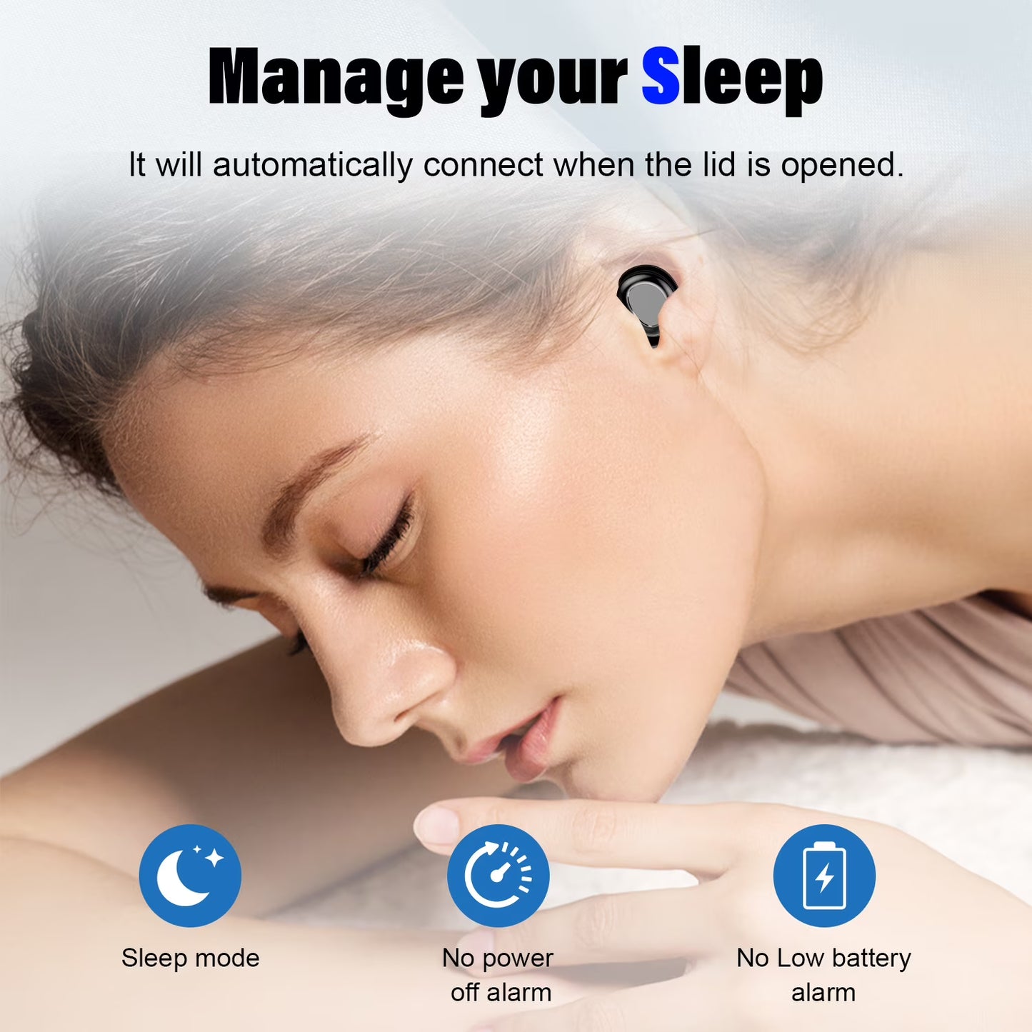 Btootos Sleep Earbuds, Noise Cancelling Wireless Ear buds for Side Sleepers, Bluetooth 5.4 in Ear Light-Weight Mini Headphones, 47H Playtime Clear Calls Earphones for Sleeping, Exercising, Working, Hiking
