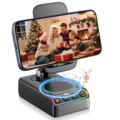 Geryst Adjustable Cell Phone Stand with Wireless Induction Bluetooth Speaker, HD Surround Sound, Color-Changing LED Light, and Non-Slip Phone Holder – Perfect for Yoga and Kitchen, a Great Gift for Everyone