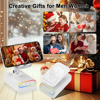 Geryst Adjustable Cell Phone Stand with Wireless Induction Bluetooth Speaker, HD Surround Sound, Color-Changing LED Light, and Non-Slip Phone Holder – Perfect for Yoga and Kitchen, a Great Gift for Everyone