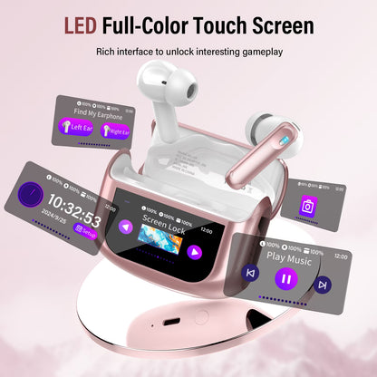 Btootos Wireless Earbuds Bluetooth 5.4 Headphones, Ear Buds with Touch Screen, ANC/ENC Noise Cancelling Earbud with 48H Stereo Deep Bass,Clear Calls, IPX7 Waterproof Earphones, 5 EQ for iOS Android,Rose Gold