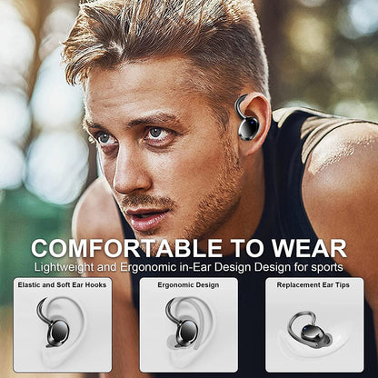 Mugo Wireless Earbud, Sport Bluetooth 5.3 Headphones with Earhooks Earphones in-Ear with Immersive Sound, IP7 Waterproof, Noise Cancelling, Dual LED Display, 48H Playtime, Running