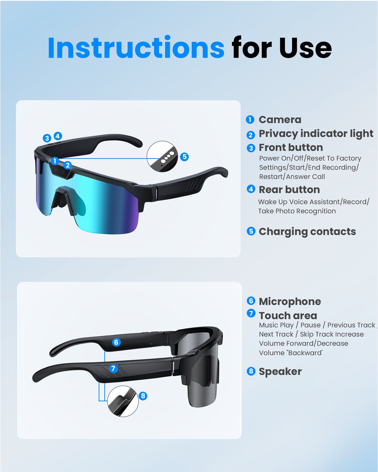 Geryst AI Smart Glasses with Camera, Sport AI Camera Glasses with EIS+Gyro Stabilization, Polarized Lenses for Cycling, Dual-Mic Noise Cancelling, IP66 Weatherproof, AI Glasses with Chat GPT