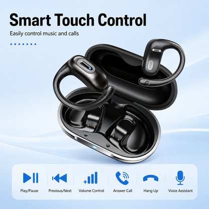 Geryst Open Ear Headphones, Open Earbuds with Comfortable Earhook, 58H Hifi Stereo Bone Conduction Earbuds with Mic, Noise Cancelling, Bluetooth 5.4 Earphones, IP7 Waterproof Wireless Earbuds for Running