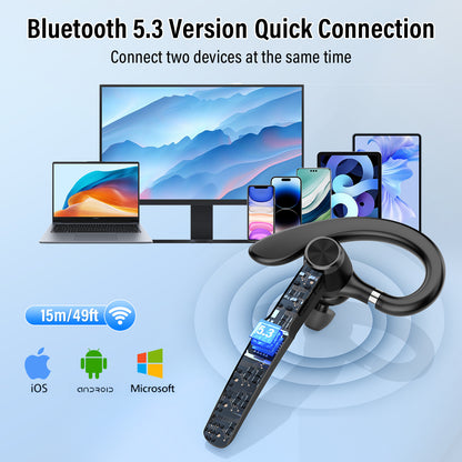 BTOOTOS Bluetooth Headset, Single-Ear Bluetooth Earpiece with ENC Mic with HiFi Stereo Sound, 72 Hours Talking Time Wireless Headset V5.3 with 400mAh Charging Case for iOS Android Cell Phones, Black