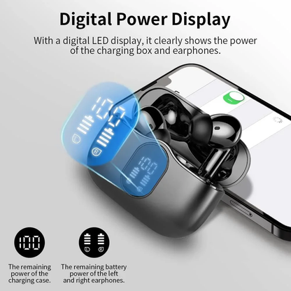 Wireless Earbuds, Bluetooth 5.4 Headphones Bass Stereo, Ear Buds with Noise Cancelling Mic, LED Display in Ear Earphones Clear Calls, IP7 Waterproof Bluetooth Earbuds for Phones/Sports/Laptop, Black