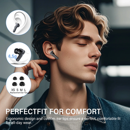 Wireless Earbuds Bluetooth 5.4 Headphone 48H Deep Bass LED Power Display Earphones with 4 Mic Clear Call Ear Buds Noise Cancelling IPX7 Waterproof in-Ear Earbuds for iPhone Android Black