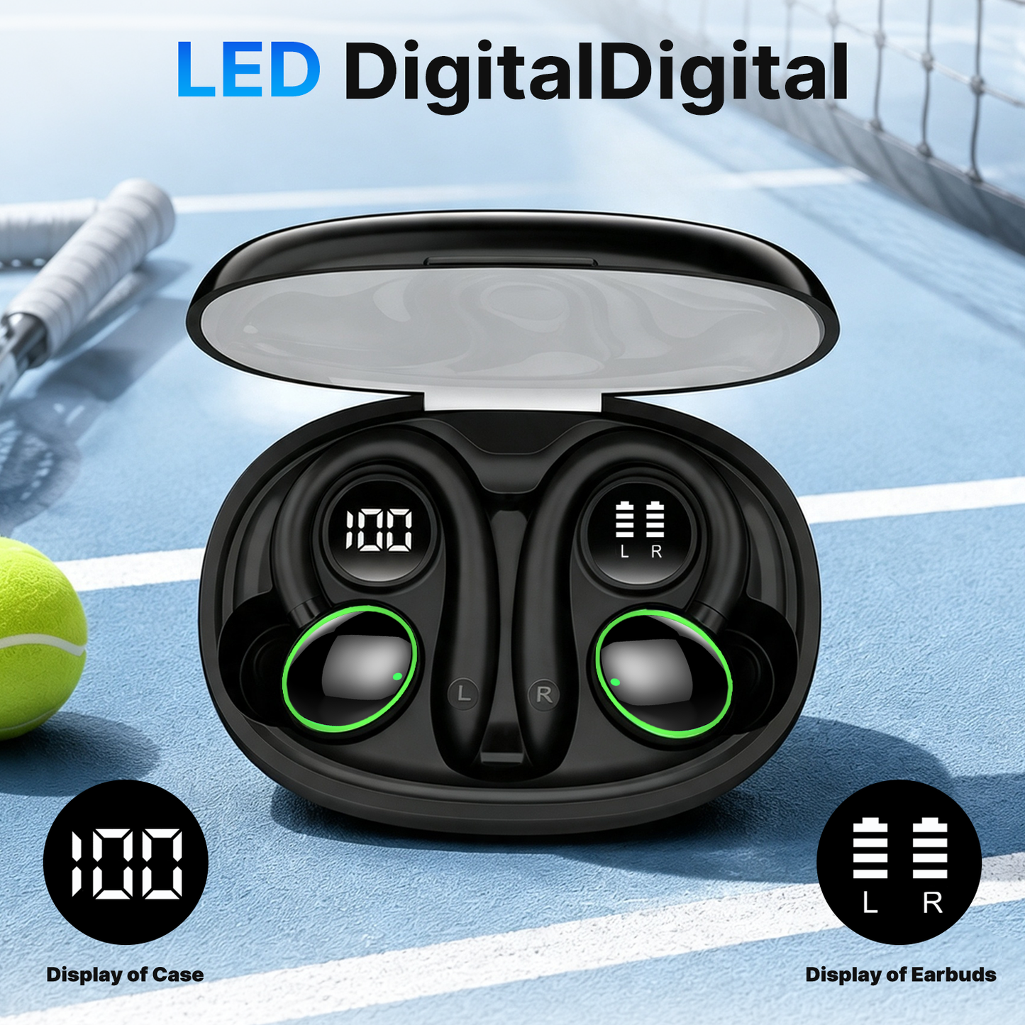 Btootos Wireless Earbuds, Bluetooth 5.4 Sports Headphones, 50H Playback Over Ear Earbuds with ENC Noise Cancelling Mic, Deep Bass Fitness Earphones Gym Running Workout with Earhooks, IP7 Waterproof Headset