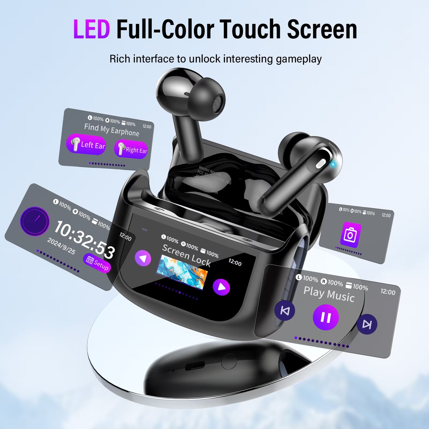 Btootos Touch Screen Wireless Earbuds, Headphones Bluetooth 5.4 Ear Buds with ANC and ENC Clear Calls, 48H Noise Cancelling Earbud, 14.2mm Deep Bass, 5 EQ Modes, IPX7 Waterproof Earphones, for iOS Android