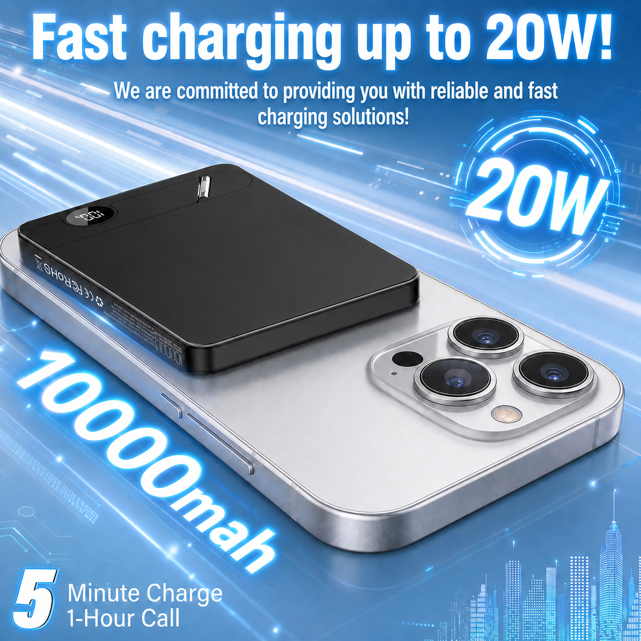 Btootos Magnetic Power Bank 10000mAh, 20W Fast Charging Wireless Power Bank, Portable Charger With a folding stand and Portable Fast-Charging Cable, Compatible with iPhone 17/16/15 Series, Samsung, Android