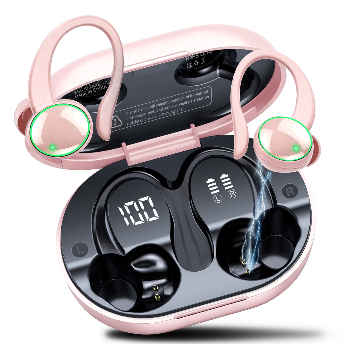Btootos Wireless Earbuds, Bluetooth 5.4 Sports Headphones, 50H Playback Over Ear Earbuds with ENC Noise Cancelling Mic, Deep Bass Fitness Earphones Gym Running Workout with Earhooks, IP7 Waterproof Headset