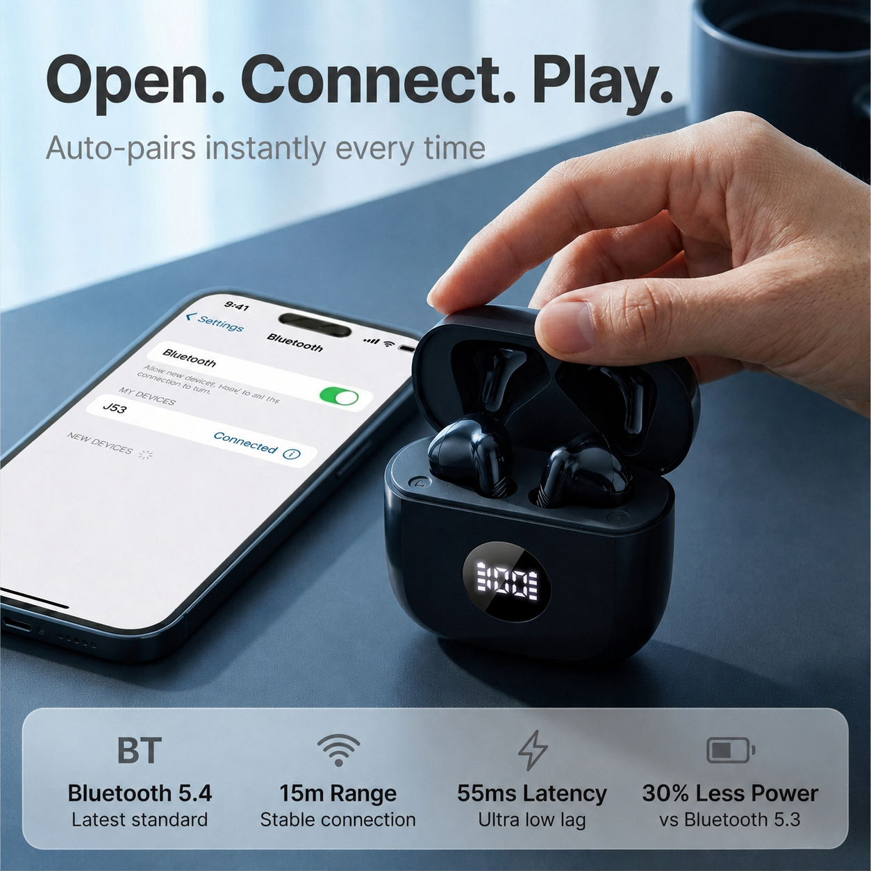 Btootos Wireless Earbuds, Bluetooth 5.4 Ear Buds with 4 ENC Noise Cancelling Mics, 40H Playtime, LED Power Display, 13mm Hi-Fi Stereo, IPX7 Waterproof Headphones for iPhone Android