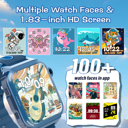 Coucur Kids Smart Watch with Classroom Mode, 1.83 HD Touch Screen Smartwatch for Kids, Learn Cards, Camera, Music Player, 14 Puzzle Games, 100 Sports Modes, IP68 Waterproof, Best Gift for Kids