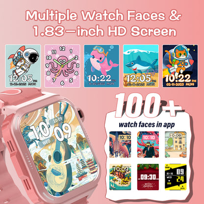 Coucur Kids Smart Watch with Classroom Mode, 1.83 HD Touch Screen Smartwatch for Kids, Learn Cards, Camera, Music Player, 14 Puzzle Games, 100 Sports Modes, IP68 Waterproof, Best Gift for Kids