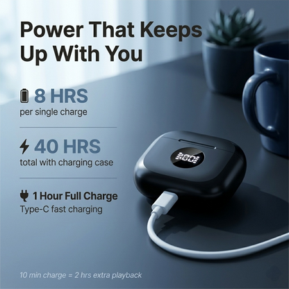 Btootos Wireless Earbuds, Bluetooth 5.4 Ear Buds with 4 ENC Noise Cancelling Mics, 40H Playtime, LED Power Display, 13mm Hi-Fi Stereo, IPX7 Waterproof Headphones for iPhone Android