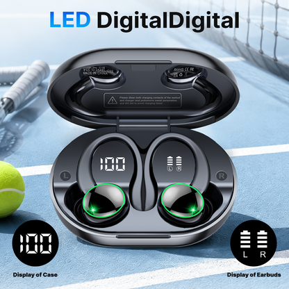 Btootos Wireless Earbuds, Bluetooth 5.4 Sports Headphones, 50H Playback Over Ear Earbuds with ENC Noise Cancelling Mic, Deep Bass Fitness Earphones Gym Running Workout with Earhooks, IP7 Waterproof Headset