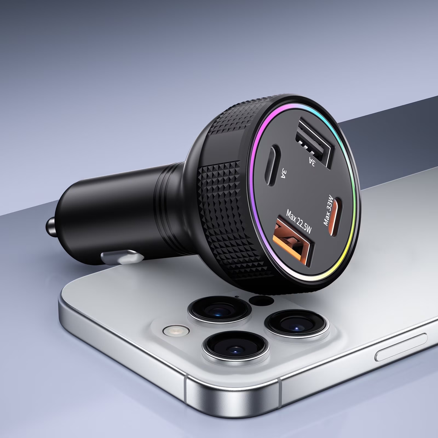 USB C Car Charger Metal 4-Port Super Fast Car Charger Adapter PD & QC3.0 Car Phone Charger USB C Cigarette Lighter Adapter Black