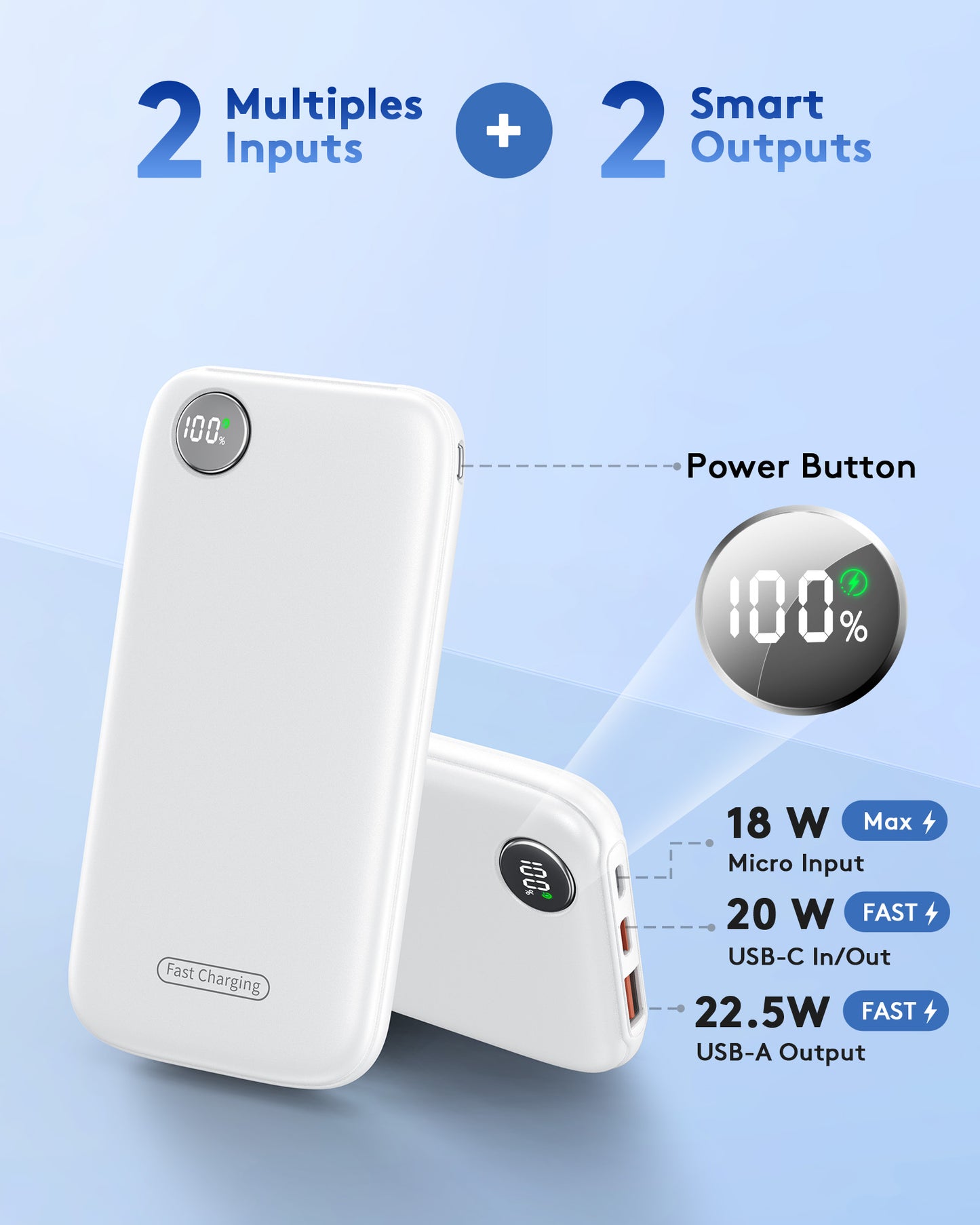 Btootos Fast Charging Power Bank, 10000mah Portable Charger for iPhone, 22.5W USB C in&Out Battery Pack Phone Charger Portable, Slim Powerbank for iPhone 17/16/15 Series, Samsung, Google,Android