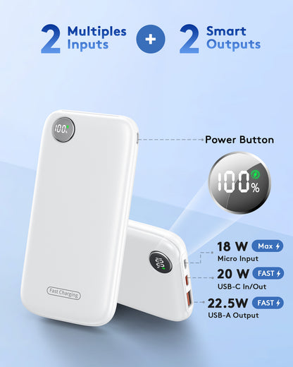 Btootos Fast Charging Power Bank, 10000mah Portable Charger for iPhone, 22.5W USB C in&Out Battery Pack Phone Charger Portable, Slim Powerbank for iPhone 17/16/15 Series, Samsung, Google,Android