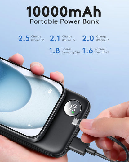 Btootos Fast Charging Power Bank, 10000mah Portable Charger for iPhone, 22.5W USB C in&Out Battery Pack Phone Charger Portable, Slim Powerbank for iPhone 17/16/15 Series, Samsung, Google,Android