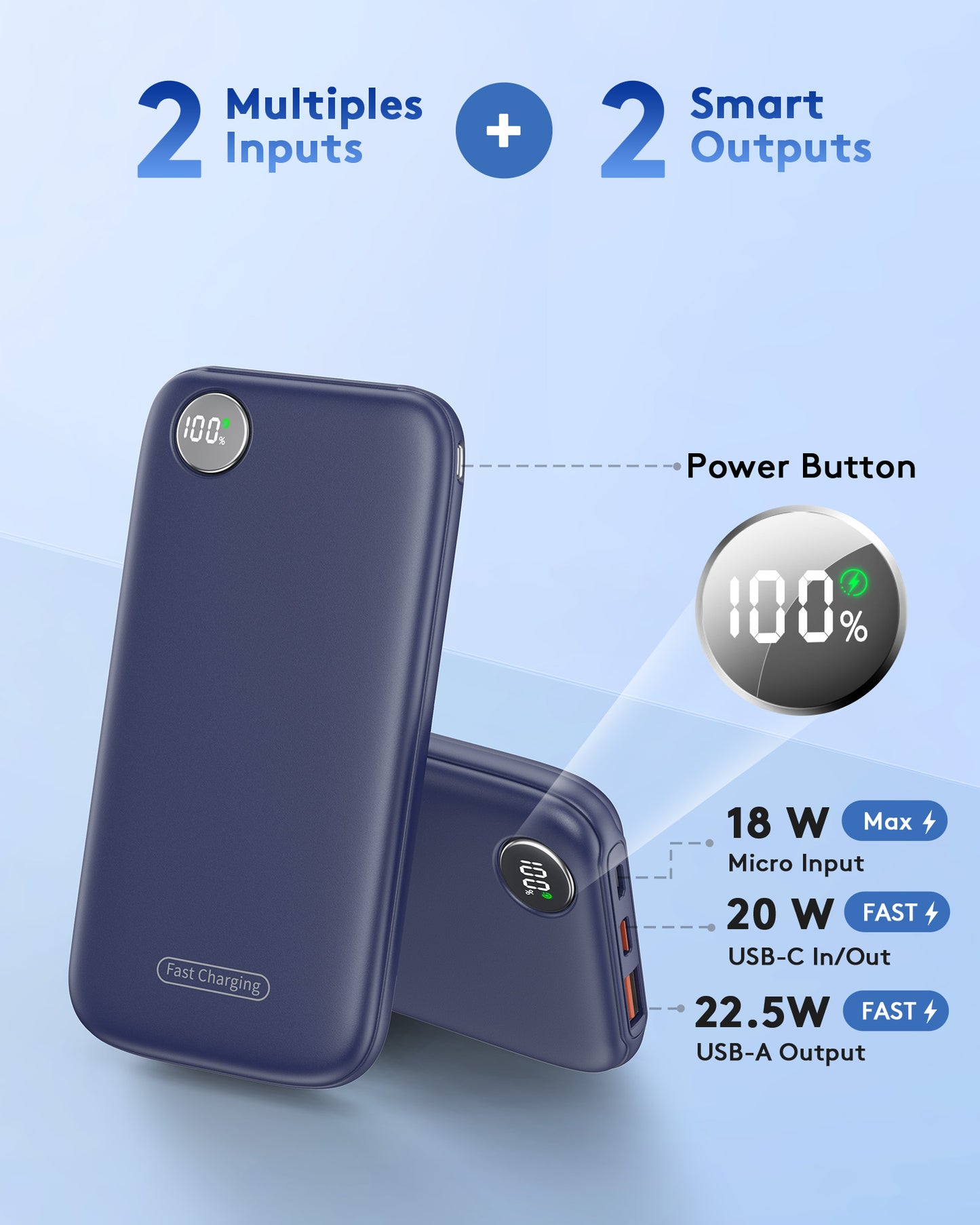 Btootos Fast Charging Power Bank, 10000mah Portable Charger for iPhone, 22.5W USB C in&Out Battery Pack Phone Charger Portable, Slim Powerbank for iPhone 17/16/15 Series, Samsung, Google,Android