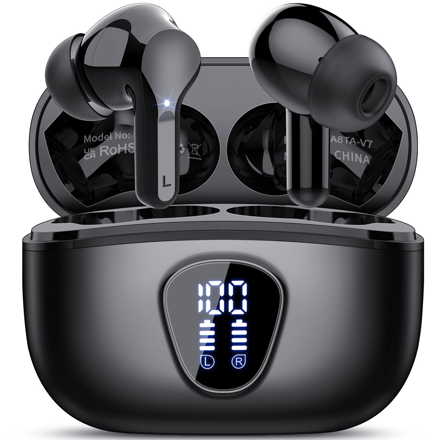 Wireless Earbuds, Bluetooth 5.4 Headphones HiFi Stereo, Bluetooth Earbuds With ENC Noise Cancelling Mic, IP7 Waterproof in Ear Earphones,48H, LED Display Ear buds for Pad Phones Workout Sports