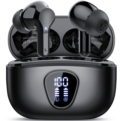 Wireless Earbuds, Bluetooth 5.4 Headphones HiFi Stereo, Bluetooth Earbuds With ENC Noise Cancelling Mic, IP7 Waterproof in Ear Earphones,48H, LED Display Ear buds for Pad Phones Workout Sports