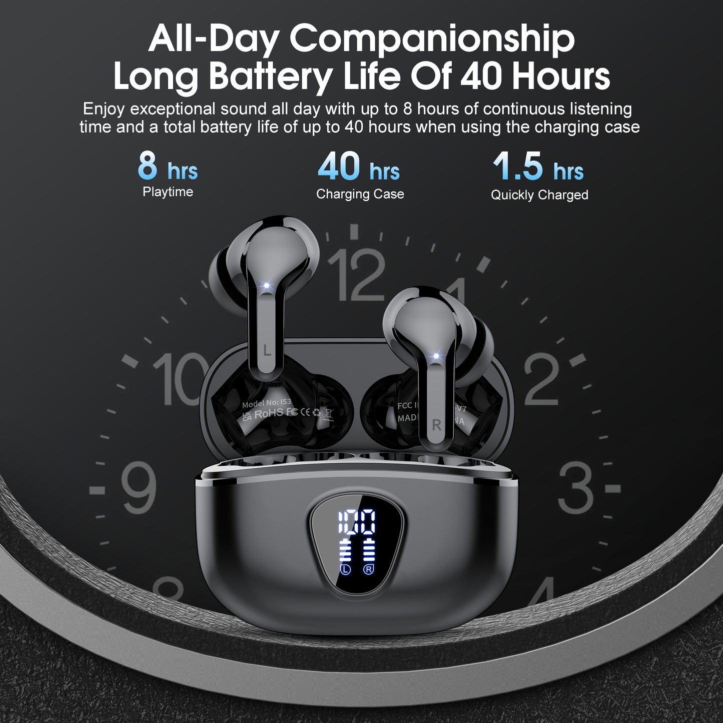 Wireless Earbuds, Bluetooth 5.4 Headphones HiFi Stereo, Bluetooth Earbuds With ENC Noise Cancelling Mic, IP7 Waterproof in Ear Earphones,48H, LED Display Ear buds for Pad Phones Workout Sports