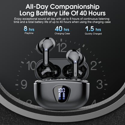 Wireless Earbuds, Bluetooth 5.4 Headphones HiFi Stereo, Bluetooth Earbuds With ENC Noise Cancelling Mic, IP7 Waterproof in Ear Earphones,48H, LED Display Ear buds for Pad Phones Workout Sports