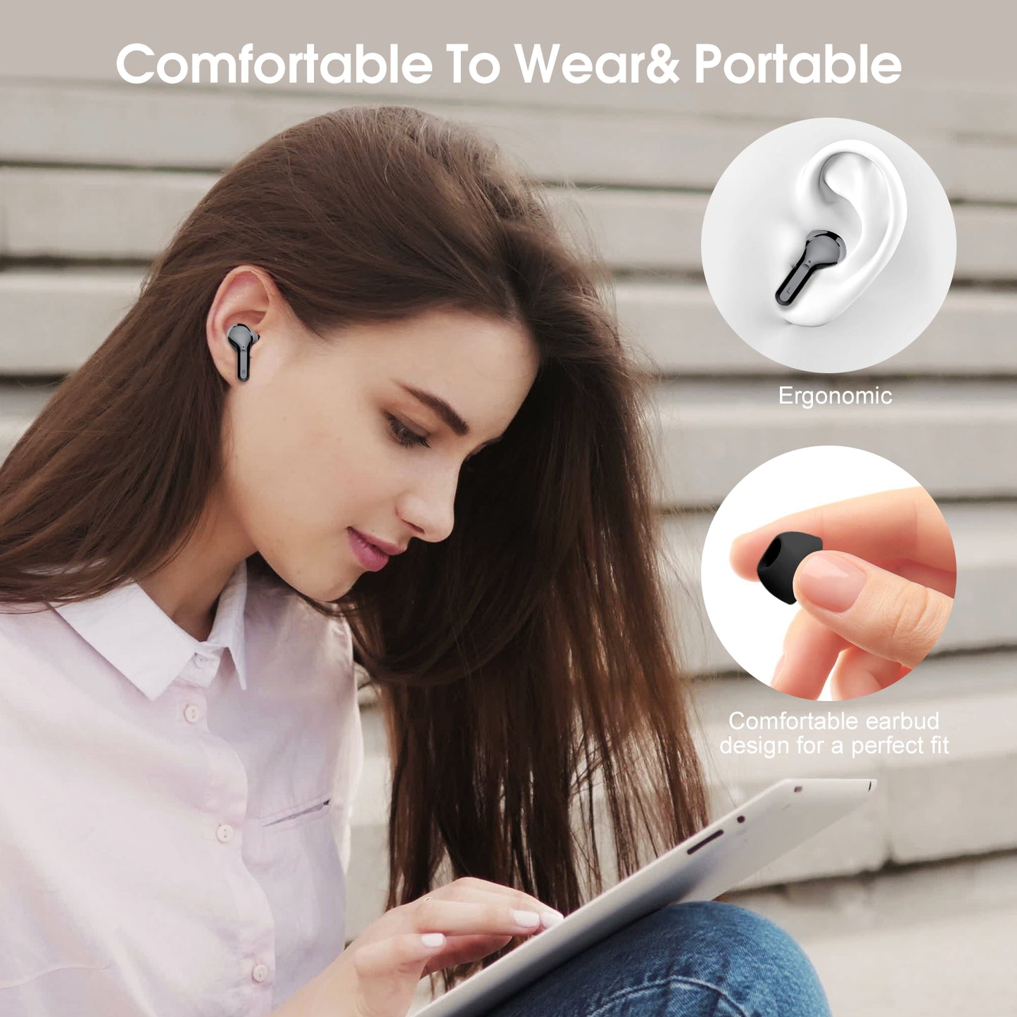 Wireless Earbuds, Bluetooth 5.4 Headphones HiFi Stereo, Bluetooth Earbuds With ENC Noise Cancelling Mic, IP7 Waterproof in Ear Earphones,48H, LED Display Ear buds for Pad Phones Workout Sports