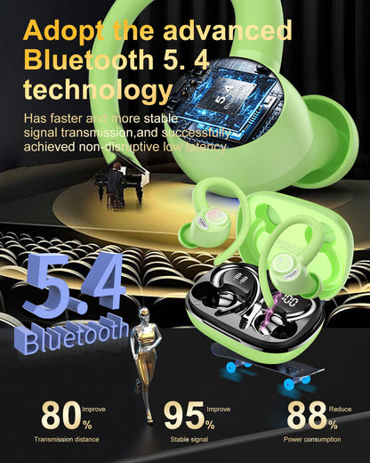 Wireless Earbuds, Bluetooth 5.4 Headphones Sport, Over Ear Buds With ENC Noise Cancelling Mic, 48H, Wireless Earphone With Earhooks, Stereo Deep Bass, IP7 Waterproof ear bud for Workout Running