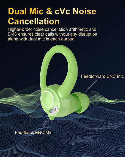 Wireless Earbuds, Bluetooth 5.4 Headphones Sport, Over Ear Buds With ENC Noise Cancelling Mic, 48H, Wireless Earphone With Earhooks, Stereo Deep Bass, IP7 Waterproof ear bud for Workout Running