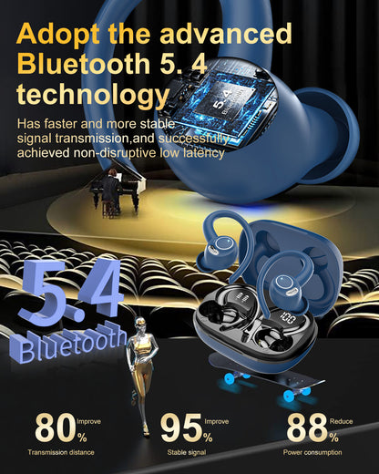 Wireless Earbuds, Bluetooth 5.4 Headphones Sport, Over Ear Buds With ENC Noise Cancelling Mic, 48H, Wireless Earphone With Earhooks, Stereo Deep Bass, IP7 Waterproof ear bud for Workout Running