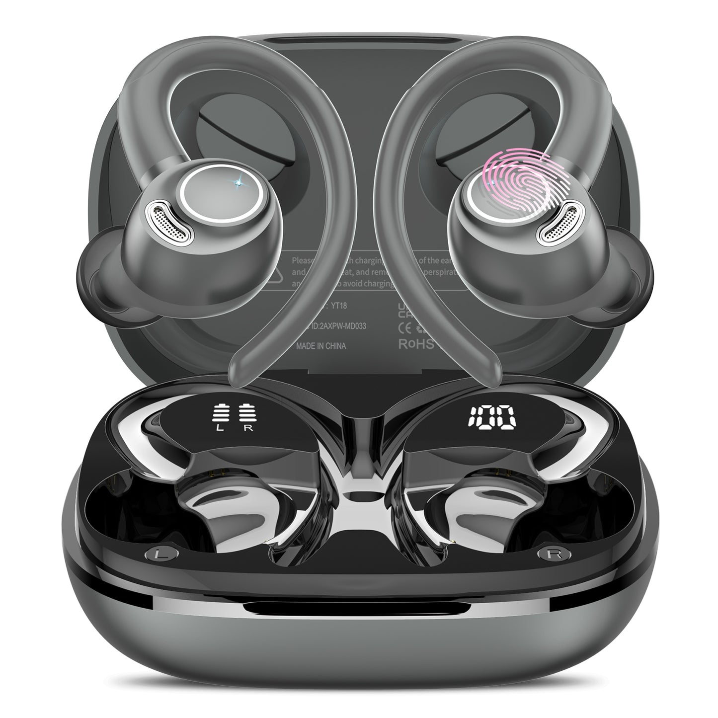 Wireless Earbuds, Bluetooth 5.4 Headphones Sport, Over Ear Buds With ENC Noise Cancelling Mic, 48H, Wireless Earphone With Earhooks, Stereo Deep Bass, IP7 Waterproof ear bud for Workout Running