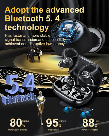 Wireless Earbuds, Bluetooth 5.4 Headphones Sport, Over Ear Buds With ENC Noise Cancelling Mic, 48H, Wireless Earphone With Earhooks, Stereo Deep Bass, IP7 Waterproof ear bud for Workout Running