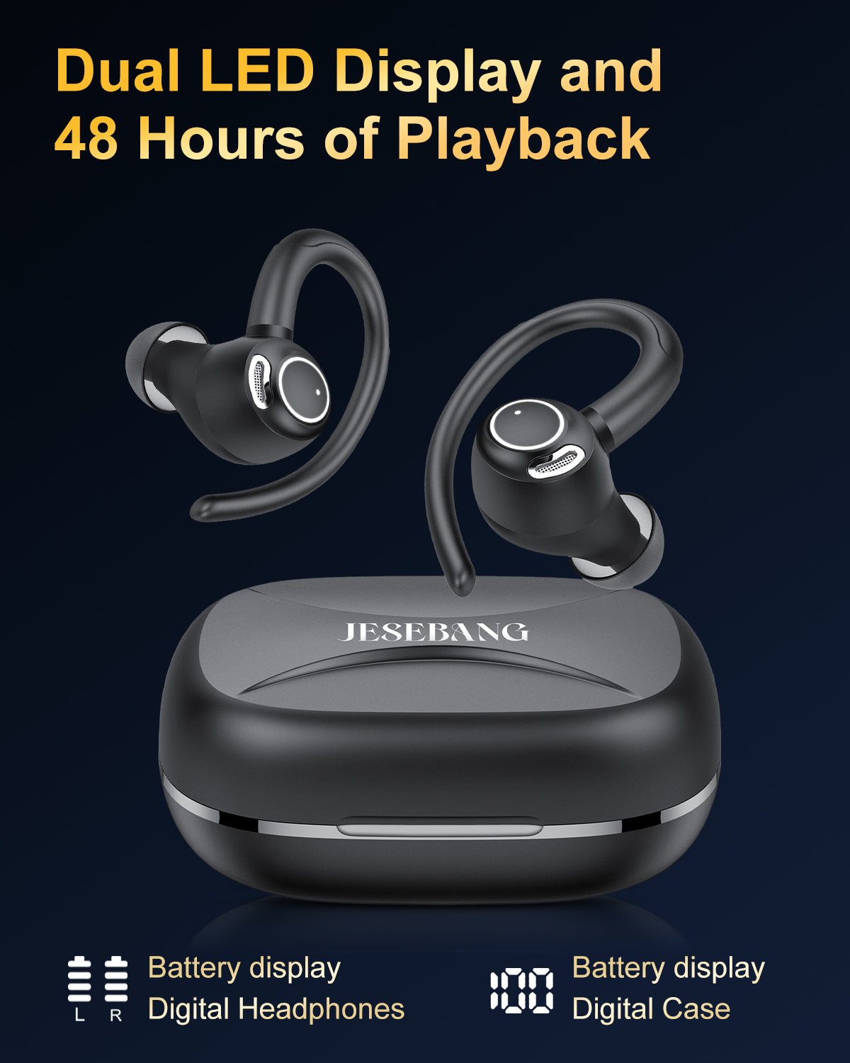 Wireless Earbuds, Bluetooth 5.4 Headphones Sport, Over Ear Buds With ENC Noise Cancelling Mic, 48H, Wireless Earphone With Earhooks, Stereo Deep Bass, IP7 Waterproof ear bud for Workout Running