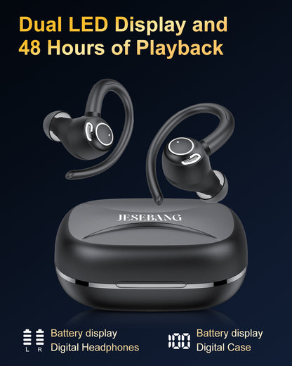 Wireless Earbuds, Bluetooth 5.4 Headphones Sport, Over Ear Buds With ENC Noise Cancelling Mic, 48H, Wireless Earphone With Earhooks, Stereo Deep Bass, IP7 Waterproof ear bud for Workout Running