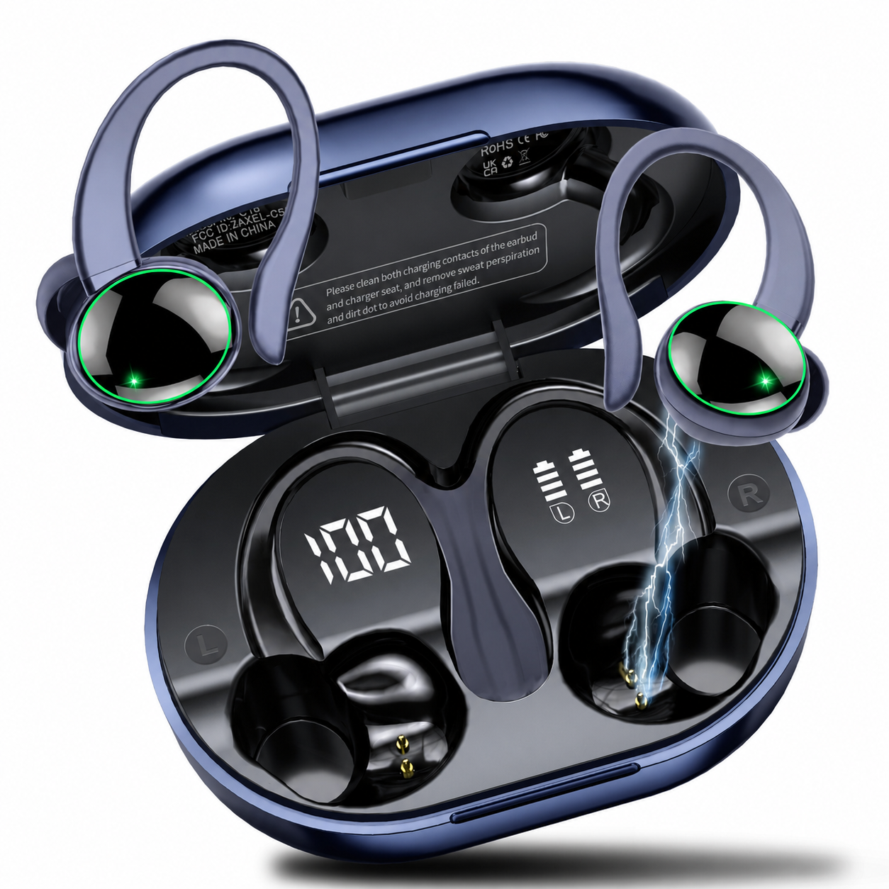Wireless Earbuds, Bluetooth 5.4 Sports Headphones, 50H Playback Over Ear Earbuds with ENC Noise Cancelling Mic, Deep Bass Fitness Earphones Gym Running Workout with Earhooks, IP7 Waterproof Headset