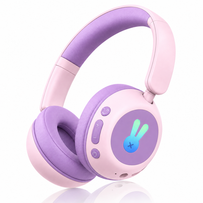 Kids Bluetooth Headphones with Microphone, 3 Safe Volume Modes 74/84/95dB, 48H Battery LED Light Up Foldable Over-Ear Wireless Headset with Audio Cable for Online Learning & Travel