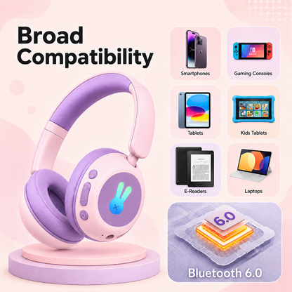 Kids Bluetooth Headphones with Microphone, 3 Safe Volume Modes 74/84/95dB, 48H Battery LED Light Up Foldable Over-Ear Wireless Headset with Audio Cable for Online Learning & Travel