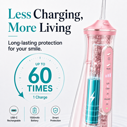 Water Flosser Portable Oral Irrigator, 5 Modes DIY Adjustable Pressure, Detachable Transparent Water Tank, IPX7 Waterproof USB Rechargeable Dental Teeth Cleaner for Braces Sensitive Gums Home Travel