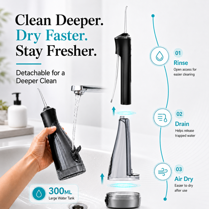 Water Flosser Portable Oral Irrigator, 5 Modes DIY Adjustable Pressure, Detachable Transparent Water Tank, IPX7 Waterproof USB Rechargeable Dental Teeth Cleaner for Braces Sensitive Gums Home Travel