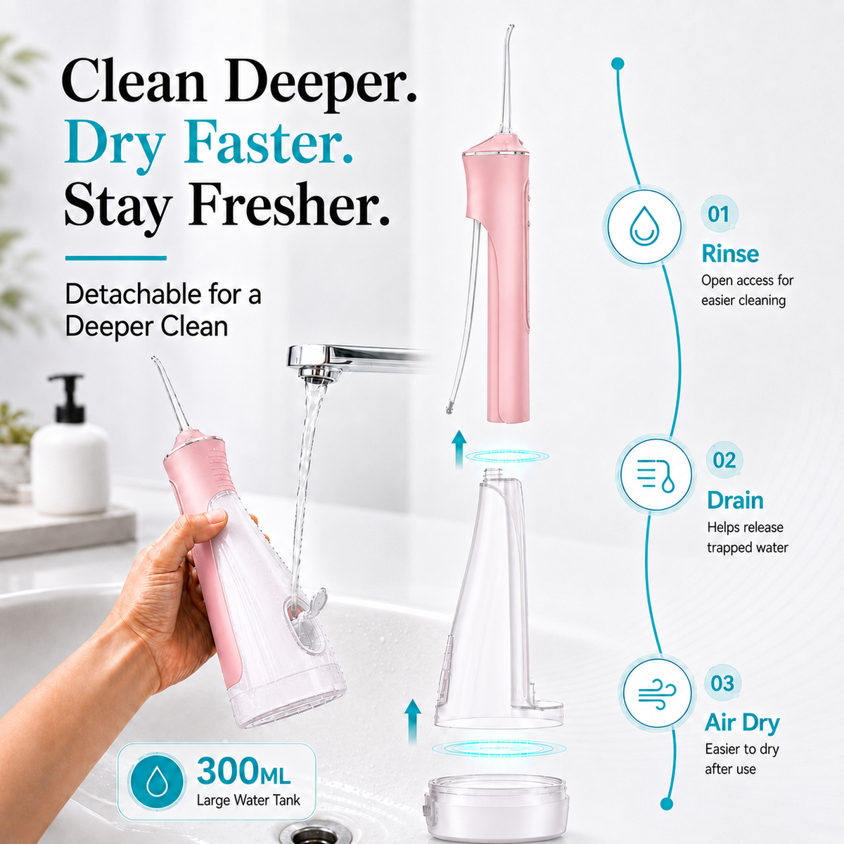 Water Flosser Portable Oral Irrigator, 5 Modes DIY Adjustable Pressure, Detachable Transparent Water Tank, IPX7 Waterproof USB Rechargeable Dental Teeth Cleaner for Braces Sensitive Gums Home Travel