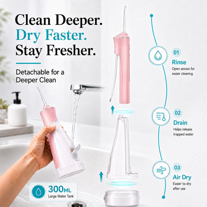 Water Flosser Portable Oral Irrigator, 5 Modes DIY Adjustable Pressure, Detachable Transparent Water Tank, IPX7 Waterproof USB Rechargeable Dental Teeth Cleaner for Braces Sensitive Gums Home Travel