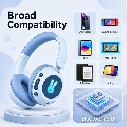 Kids Bluetooth Headphones with Microphone, 3 Safe Volume Modes 74/84/95dB, 48H Battery LED Light Up Foldable Over-Ear Wireless Headset with Audio Cable for Online Learning & Travel